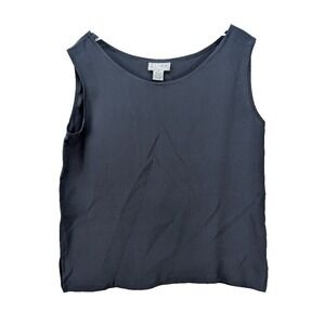 Esther Women' Medium Silk Black Sleeveless Blouse Top Quiet Luxury‎ Casual Goth